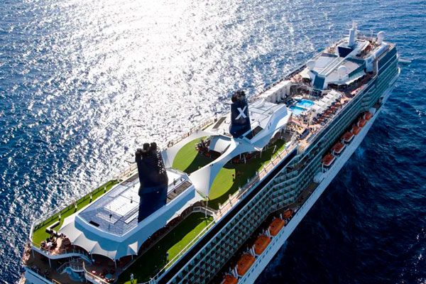 Celebrity cruise ship sailing through Patagonia, Argentina and Chile