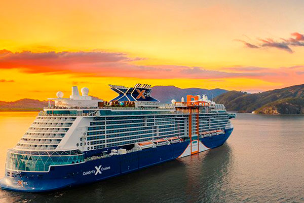 Celebrity cruise ship sailing towards Antarctica