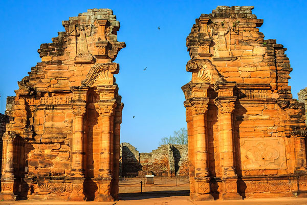 Touring the remains of the church at the San Ignacio Ruins, Argentina