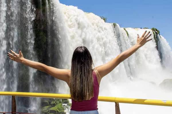 Walking along the walkways in Iguazu National Park, Argentina